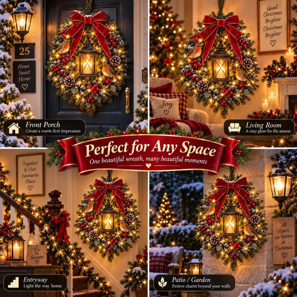 ✨Last Day 49% OFF✨🐦 A Robin Glow – Lighted Robin Christmas Wreath🐦
