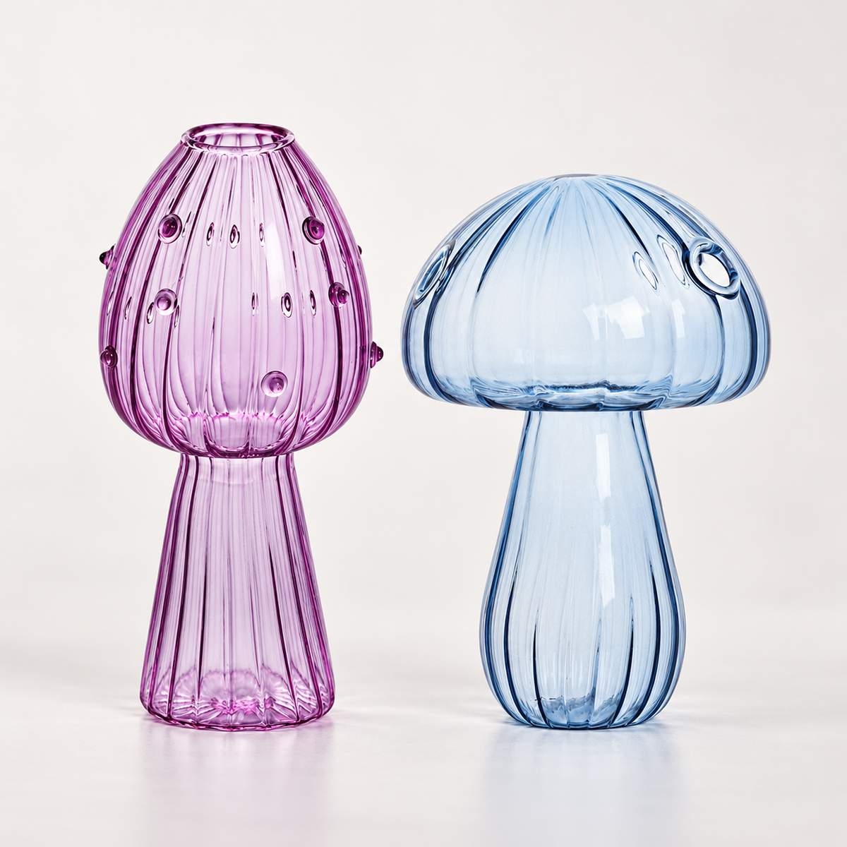 Mushroom Glass Propagation Vases, Set of 2 – Mix and Match 8 Colors, Glass Bud Vases for Cuttings and Small Flowers