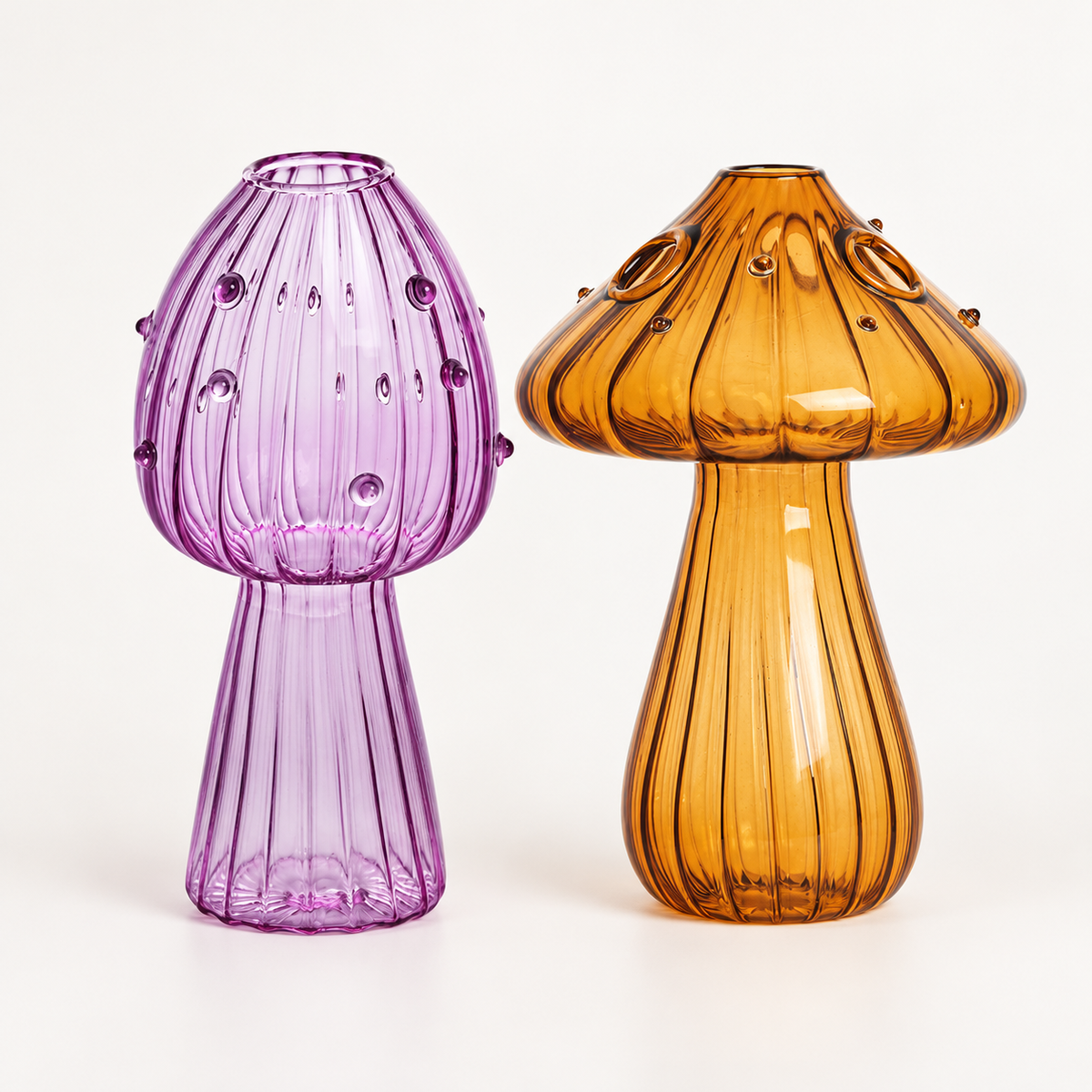 Mushroom Glass Propagation Vases, Set of 2 – Mix and Match 8 Colors, Glass Bud Vases for Cuttings and Small Flowers