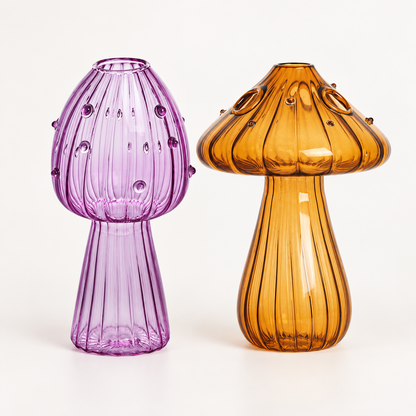 Mushroom Glass Propagation Vases, Set of 2 – Mix and Match 8 Colors, Glass Bud Vases for Cuttings and Small Flowers
