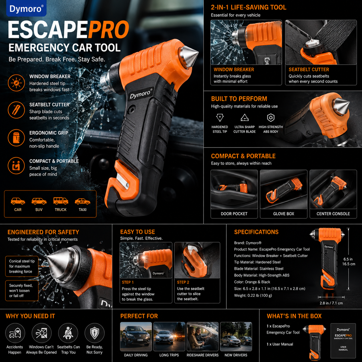 Dymoro® EscapePro Emergency Car Tool
