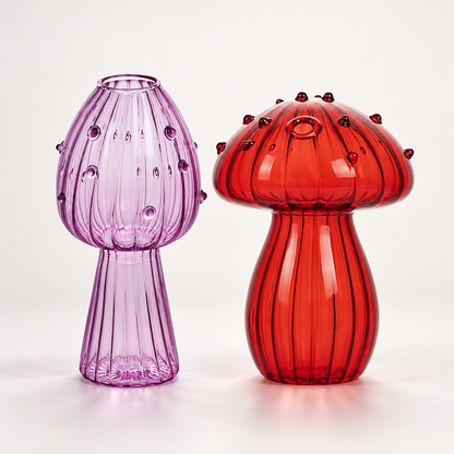 Mushroom Glass Propagation Vases, Set of 2 – Mix and Match 8 Colors, Glass Bud Vases for Cuttings and Small Flowers