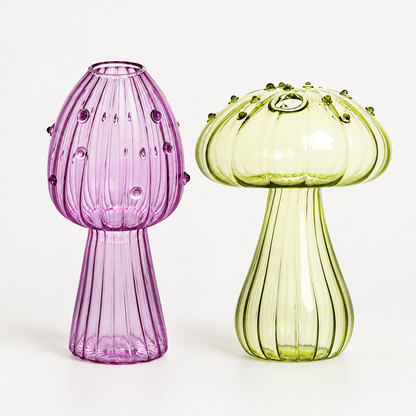 Mushroom Glass Propagation Vases, Set of 2 – Mix and Match 8 Colors, Glass Bud Vases for Cuttings and Small Flowers