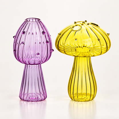 Mushroom Glass Propagation Vases, Set of 2 – Mix and Match 8 Colors, Glass Bud Vases for Cuttings and Small Flowers