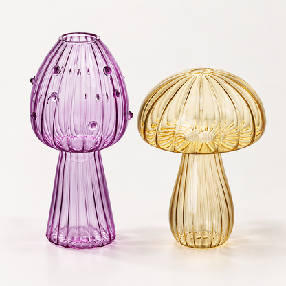 Mushroom Glass Propagation Vases, Set of 2 – Mix and Match 8 Colors, Glass Bud Vases for Cuttings and Small Flowers