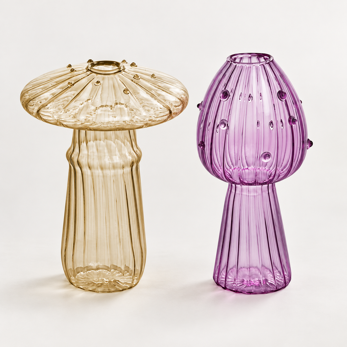 Mushroom Glass Propagation Vases, Set of 2 – Mix and Match 8 Colors, Glass Bud Vases for Cuttings and Small Flowers