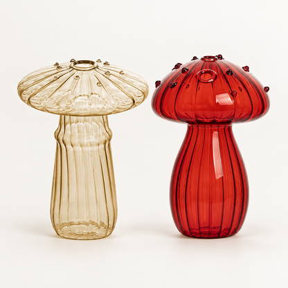 Mushroom Glass Propagation Vases, Set of 2 – Mix and Match 8 Colors, Glass Bud Vases for Cuttings and Small Flowers
