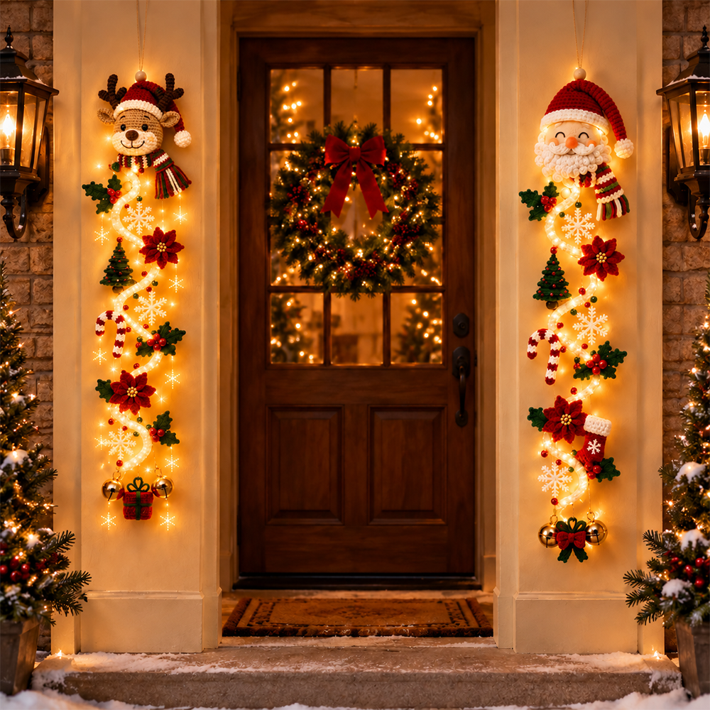 ⏳ Last Day 49% OFF – 🎄MerryCascade™ Glowing Christmas Door Hanger | 6 Festive Light Designs✨
