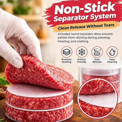 Multifunctional Manual Hamburger Patty Maker, Stackable Non-Stick Burger Press Mold with Layered Storage Design, Freezer Safe Burger Patty Storage Container with 4pcs Gaskets, Home Kitchen BBQ Cooking Tool