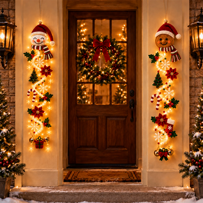 ⏳ Last Day 49% OFF – 🎄MerryCascade™ Glowing Christmas Door Hanger | 6 Festive Light Designs✨