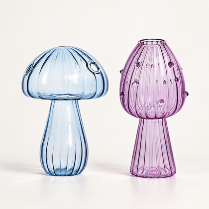 Mushroom Glass Propagation Vases, Set of 2 – Mix and Match 8 Colors, Glass Bud Vases for Cuttings and Small Flowers