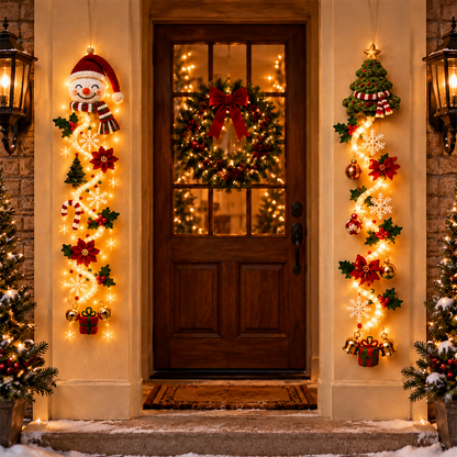 ⏳ Last Day 49% OFF – 🎄MerryCascade™ Glowing Christmas Door Hanger | 6 Festive Light Designs✨