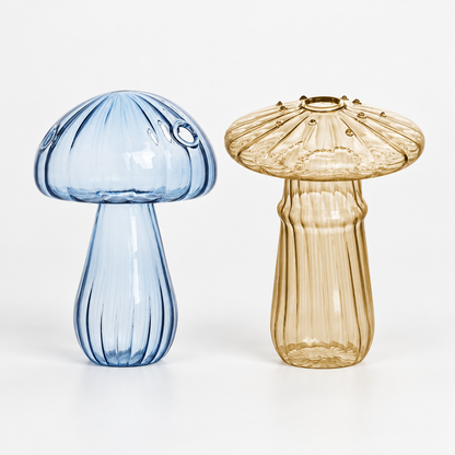Mushroom Glass Propagation Vases, Set of 2 – Mix and Match 8 Colors, Glass Bud Vases for Cuttings and Small Flowers