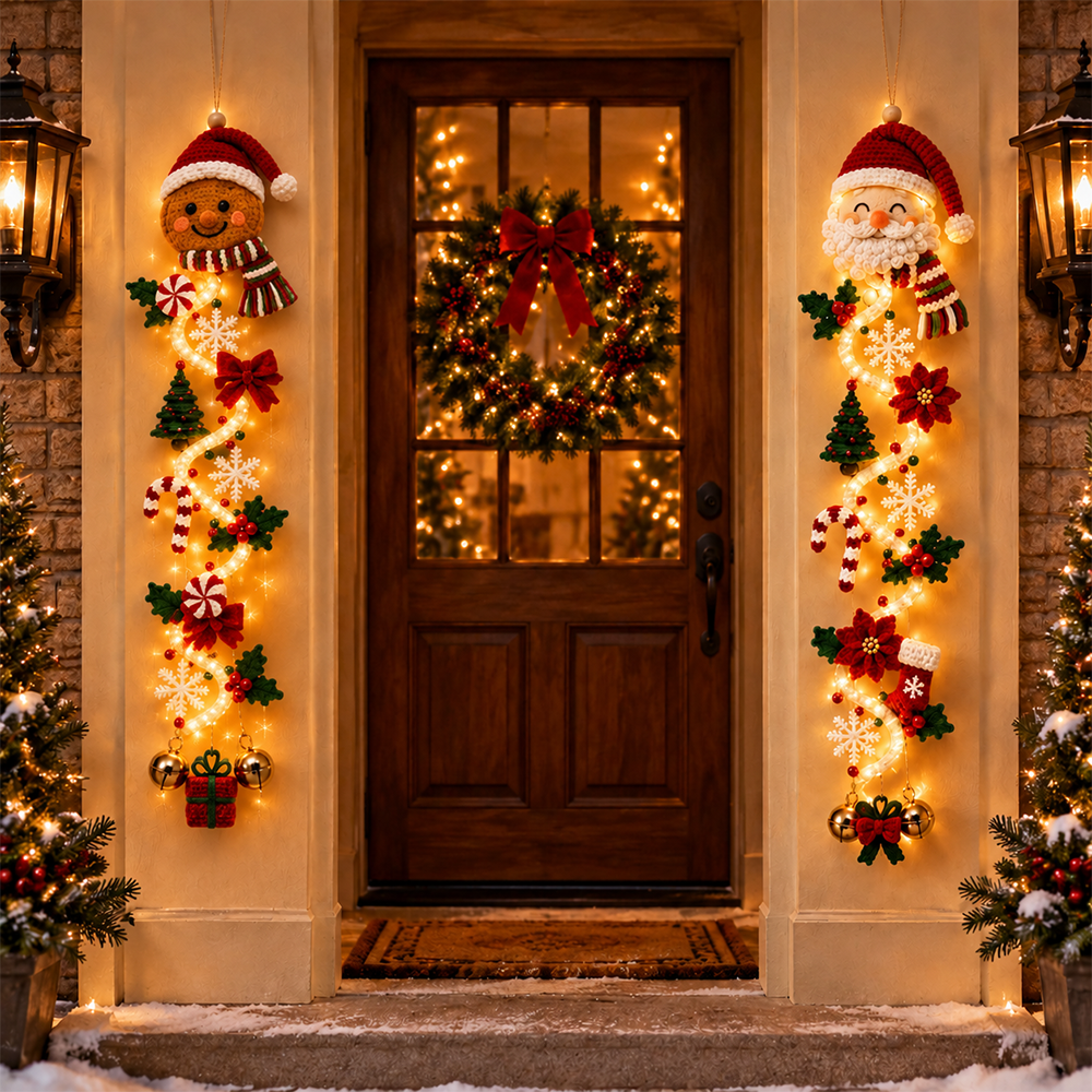 ⏳ Last Day 49% OFF – 🎄MerryCascade™ Glowing Christmas Door Hanger | 6 Festive Light Designs✨