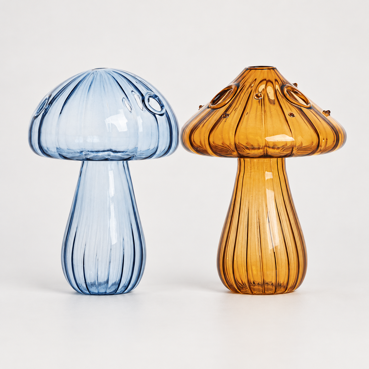 Mushroom Glass Propagation Vases, Set of 2 – Mix and Match 8 Colors, Glass Bud Vases for Cuttings and Small Flowers
