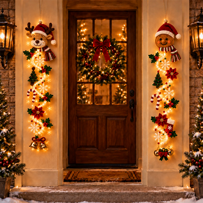 ⏳ Last Day 49% OFF – 🎄MerryCascade™ Glowing Christmas Door Hanger | 6 Festive Light Designs✨