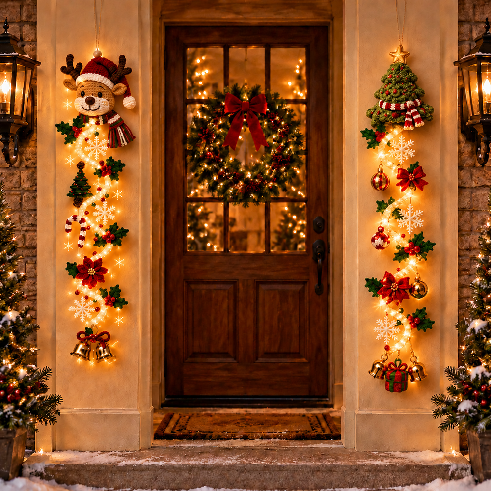 ⏳ Last Day 49% OFF – 🎄MerryCascade™ Glowing Christmas Door Hanger | 6 Festive Light Designs✨