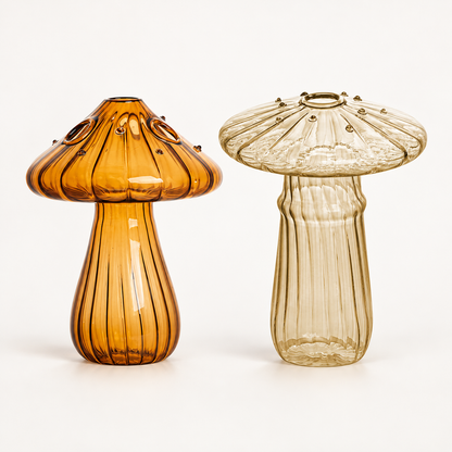 Mushroom Glass Propagation Vases, Set of 2 – Mix and Match 8 Colors, Glass Bud Vases for Cuttings and Small Flowers