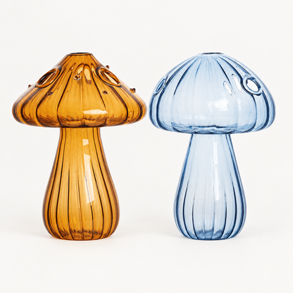 Mushroom Glass Propagation Vases, Set of 2 – Mix and Match 8 Colors, Glass Bud Vases for Cuttings and Small Flowers