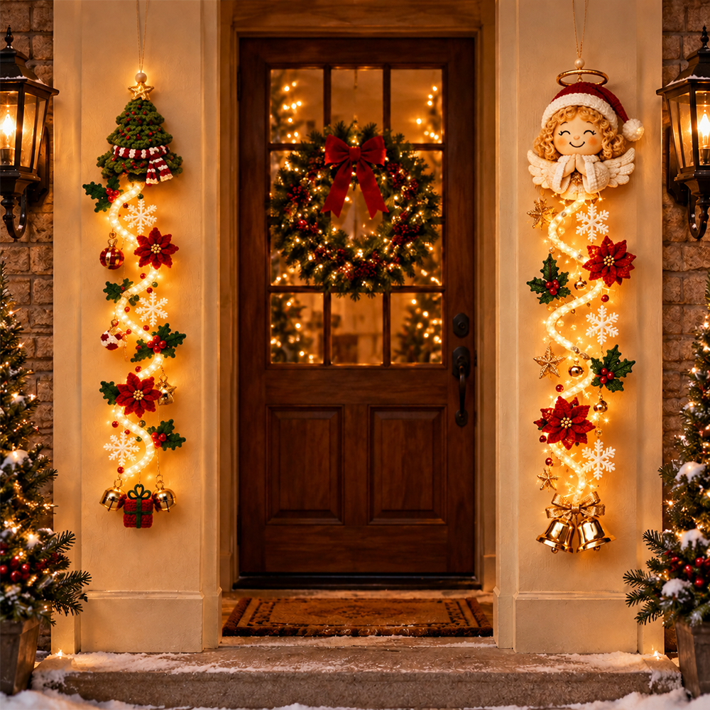 ⏳ Last Day 49% OFF – 🎄MerryCascade™ Glowing Christmas Door Hanger | 6 Festive Light Designs✨