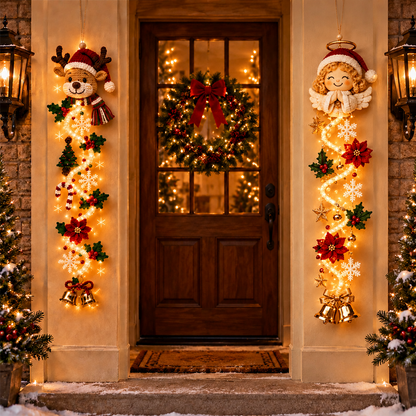 ⏳ Last Day 49% OFF – 🎄MerryCascade™ Glowing Christmas Door Hanger | 6 Festive Light Designs✨