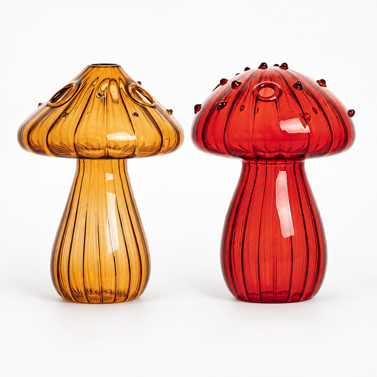 Mushroom Glass Propagation Vases, Set of 2 – Mix and Match 8 Colors, Glass Bud Vases for Cuttings and Small Flowers