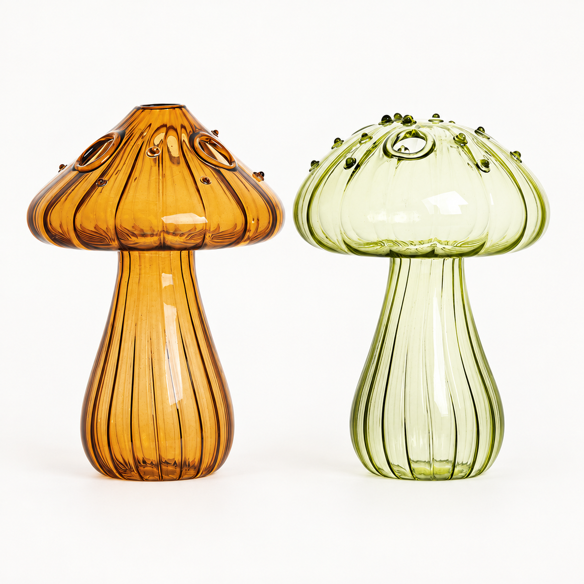 Mushroom Glass Propagation Vases, Set of 2 – Mix and Match 8 Colors, Glass Bud Vases for Cuttings and Small Flowers