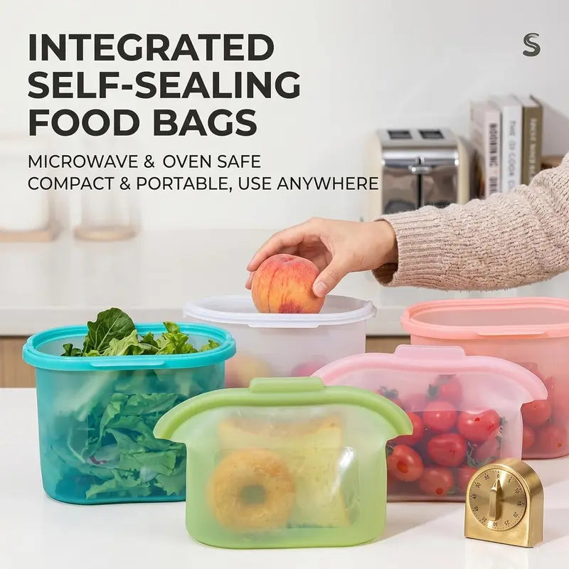 ✨ Kitchen Must-Have:🥑 Silicone Food Storage Bags - Keep Food Fresh Longer, Leak-Proof & Reusable