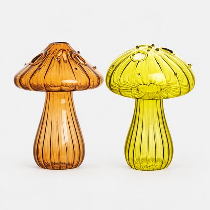 Mushroom Glass Propagation Vases, Set of 2 – Mix and Match 8 Colors, Glass Bud Vases for Cuttings and Small Flowers