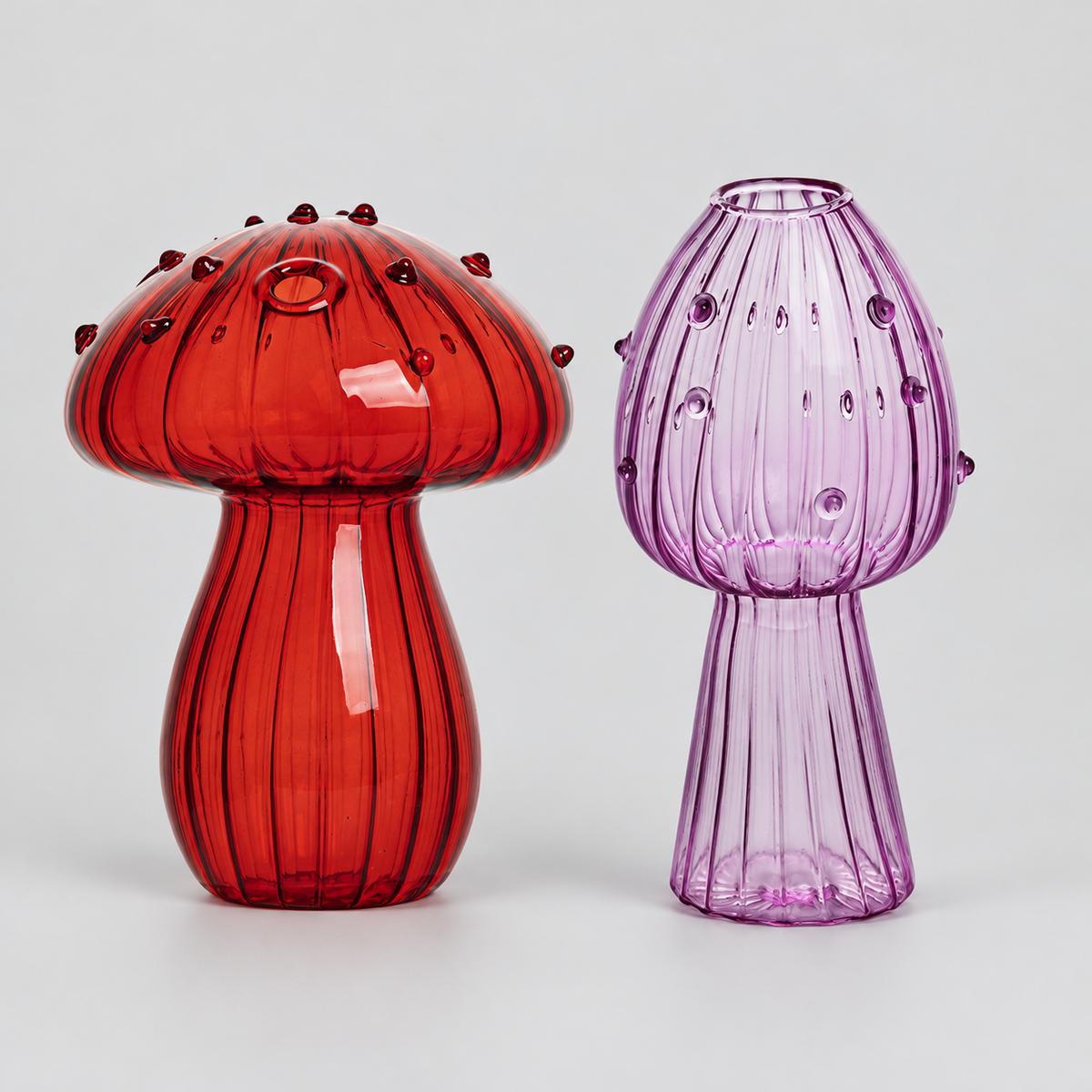 Mushroom Glass Propagation Vases, Set of 2 – Mix and Match 8 Colors, Glass Bud Vases for Cuttings and Small Flowers