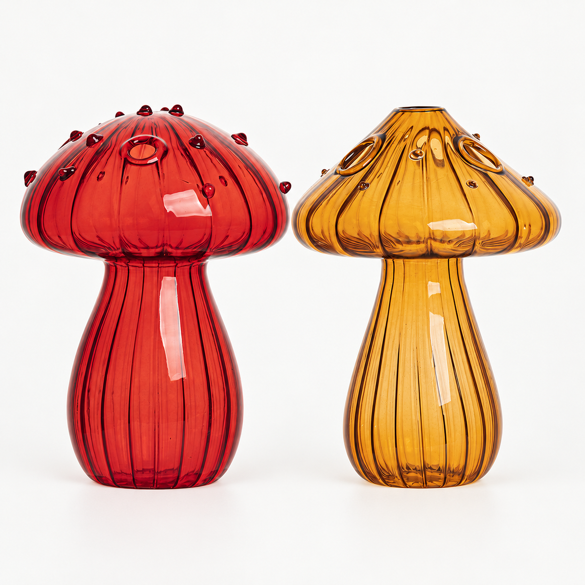 Mushroom Glass Propagation Vases, Set of 2 – Mix and Match 8 Colors, Glass Bud Vases for Cuttings and Small Flowers