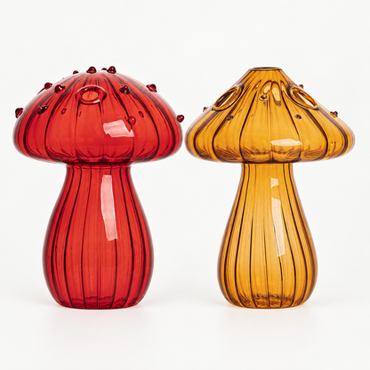 Mushroom Glass Propagation Vases, Set of 2 – Mix and Match 8 Colors, Glass Bud Vases for Cuttings and Small Flowers
