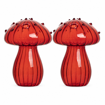 Mushroom Glass Propagation Vases, Set of 2 – Mix and Match 8 Colors, Glass Bud Vases for Cuttings and Small Flowers