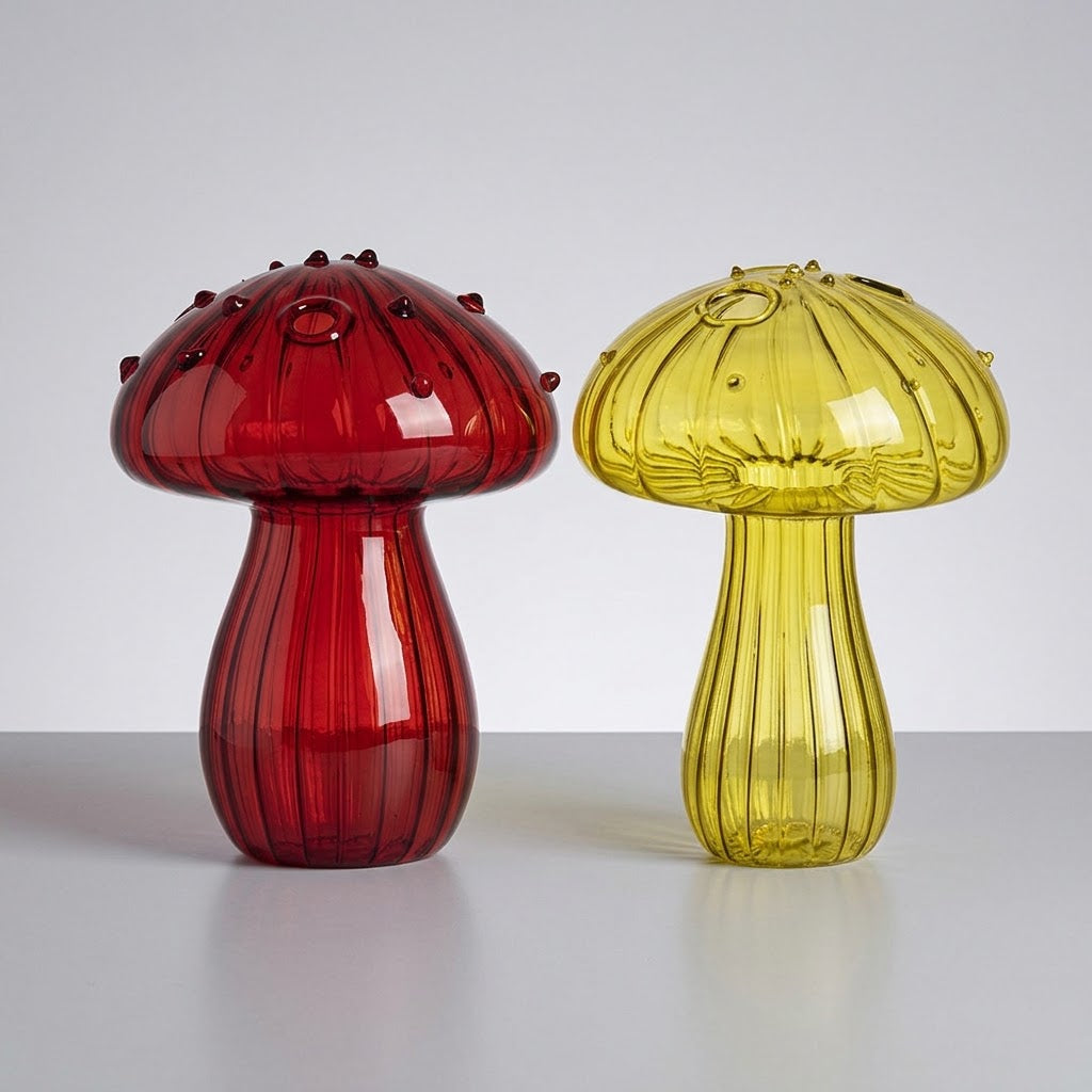 Mushroom Glass Propagation Vases, Set of 2 – Mix and Match 8 Colors, Glass Bud Vases for Cuttings and Small Flowers