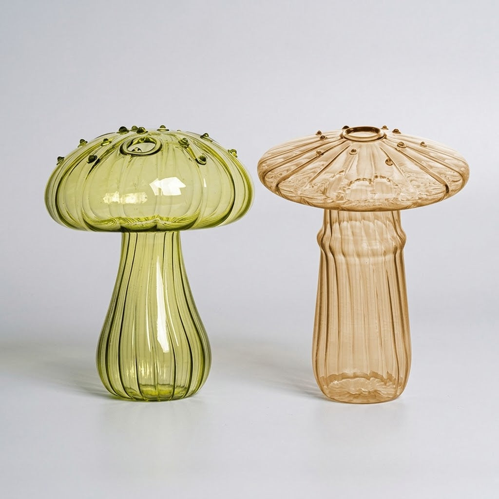 Mushroom Glass Propagation Vases, Set of 2 – Mix and Match 8 Colors, Glass Bud Vases for Cuttings and Small Flowers