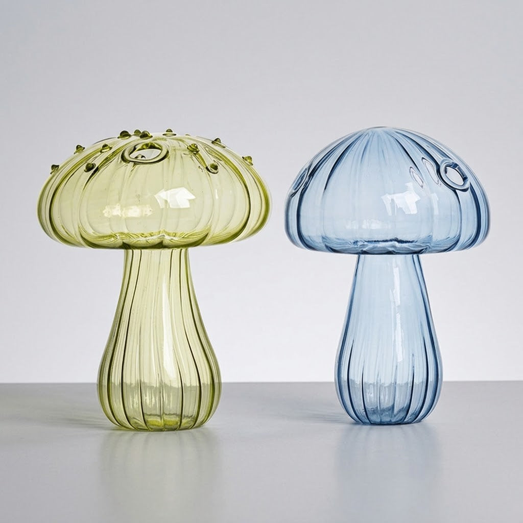 Mushroom Glass Propagation Vases, Set of 2 – Mix and Match 8 Colors, Glass Bud Vases for Cuttings and Small Flowers