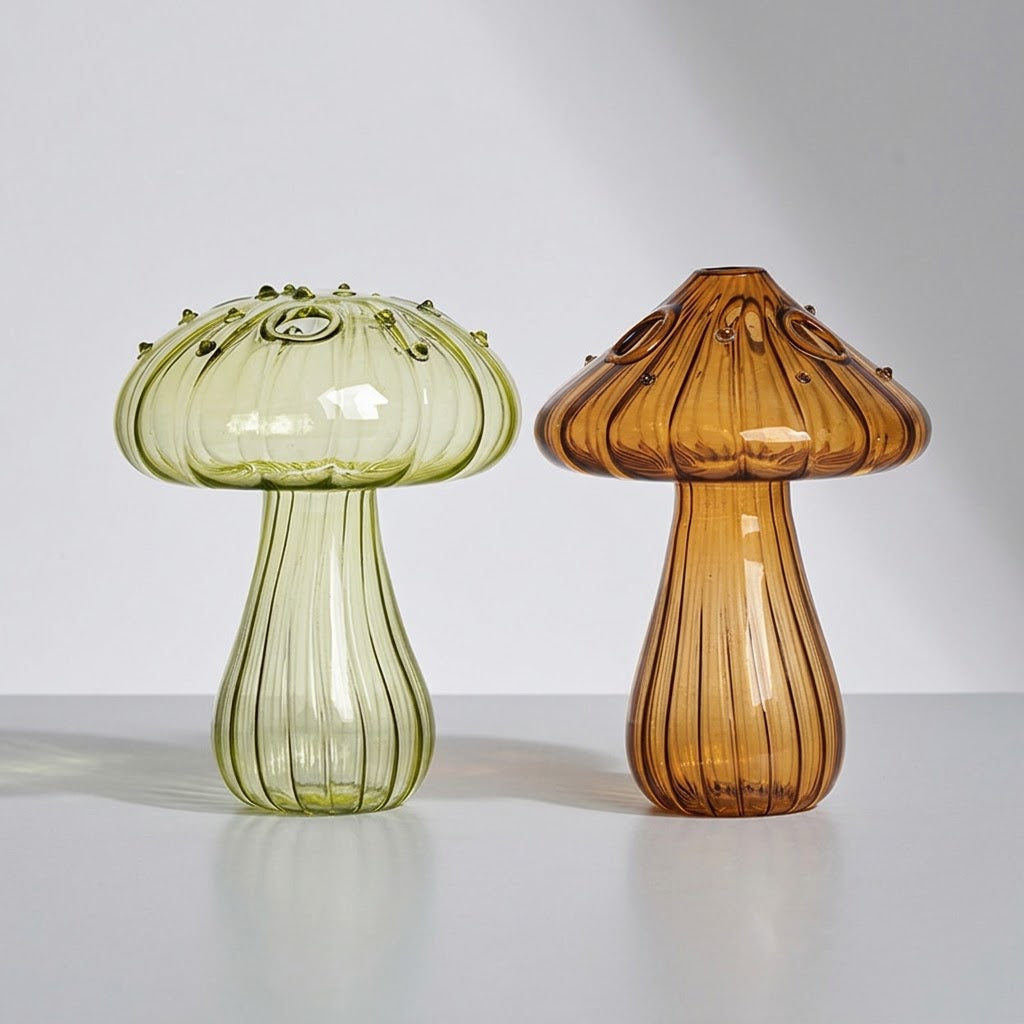 Mushroom Glass Propagation Vases, Set of 2 – Mix and Match 8 Colors, Glass Bud Vases for Cuttings and Small Flowers