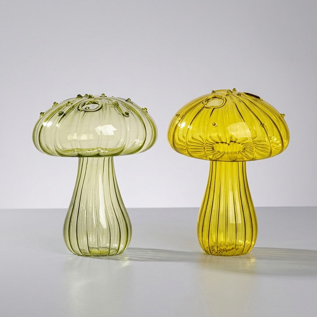 Mushroom Glass Propagation Vases, Set of 2 – Mix and Match 8 Colors, Glass Bud Vases for Cuttings and Small Flowers