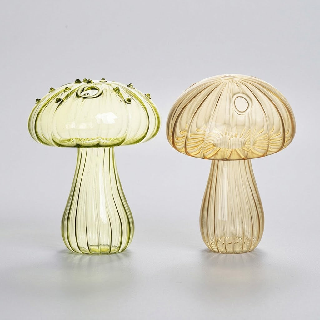 Mushroom Glass Propagation Vases, Set of 2 – Mix and Match 8 Colors, Glass Bud Vases for Cuttings and Small Flowers