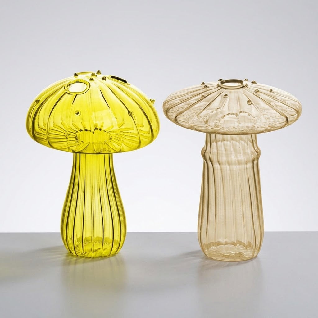 Mushroom Glass Propagation Vases, Set of 2 – Mix and Match 8 Colors, Glass Bud Vases for Cuttings and Small Flowers