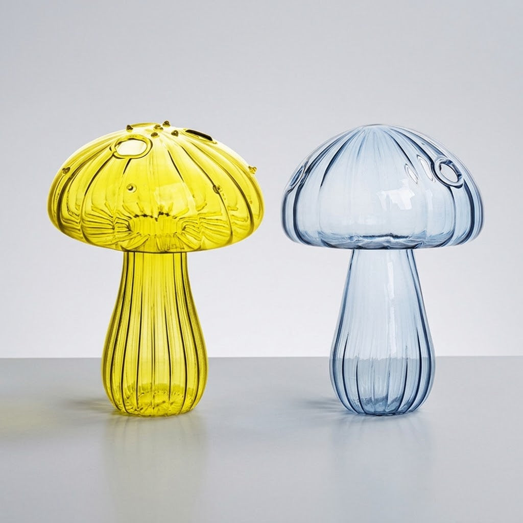 Mushroom Glass Propagation Vases, Set of 2 – Mix and Match 8 Colors, Glass Bud Vases for Cuttings and Small Flowers