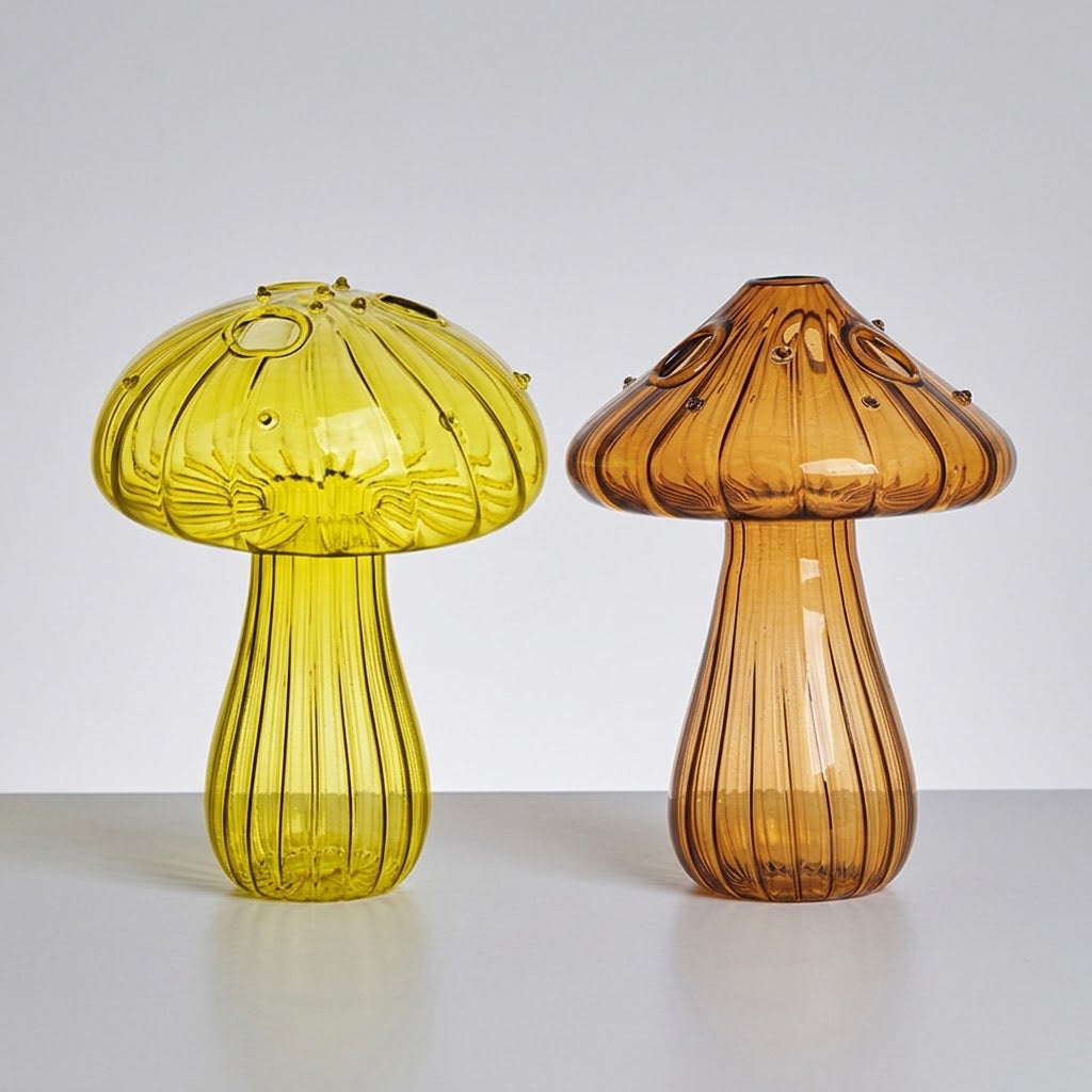 Mushroom Glass Propagation Vases, Set of 2 – Mix and Match 8 Colors, Glass Bud Vases for Cuttings and Small Flowers