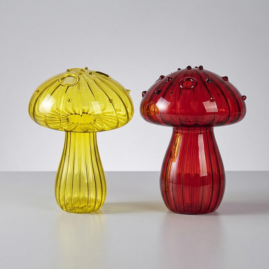 Mushroom Glass Propagation Vases, Set of 2 – Mix and Match 8 Colors, Glass Bud Vases for Cuttings and Small Flowers