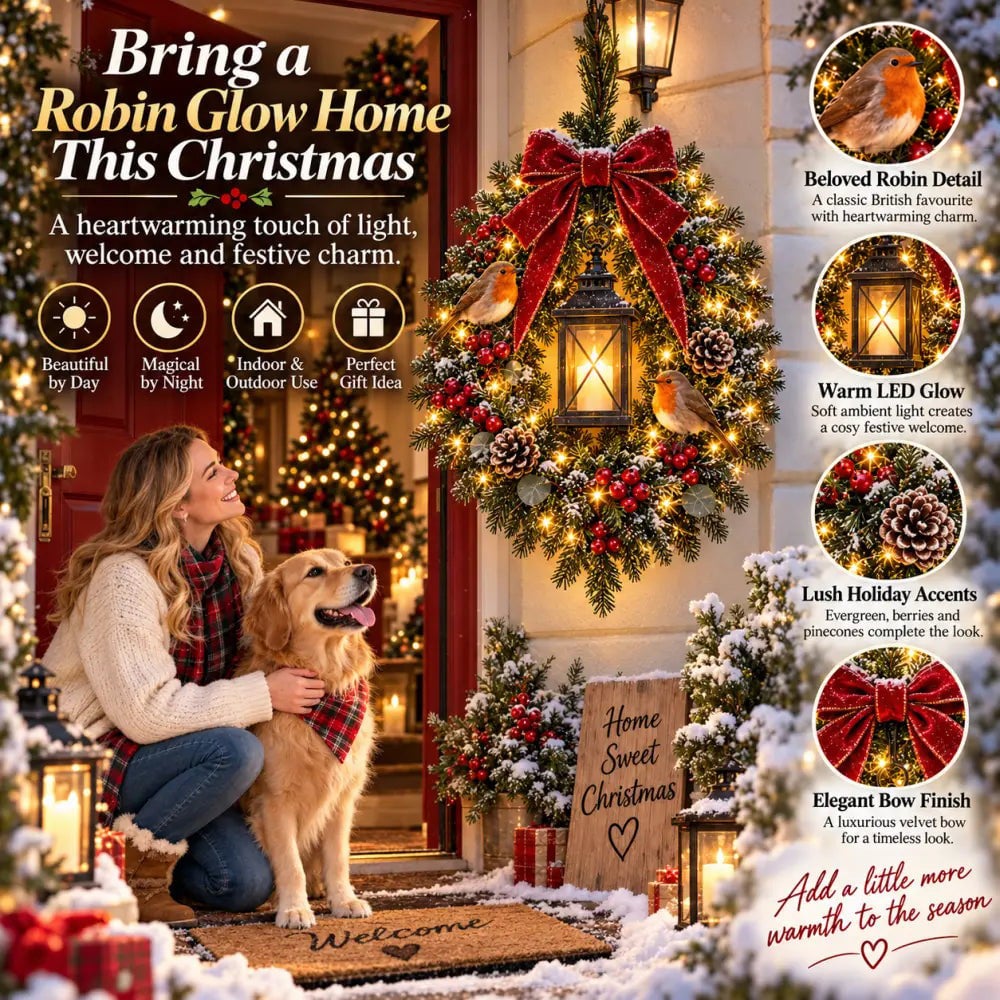 ✨Last Day 49% OFF✨🐦 A Robin Glow – Lighted Robin Christmas Wreath🐦