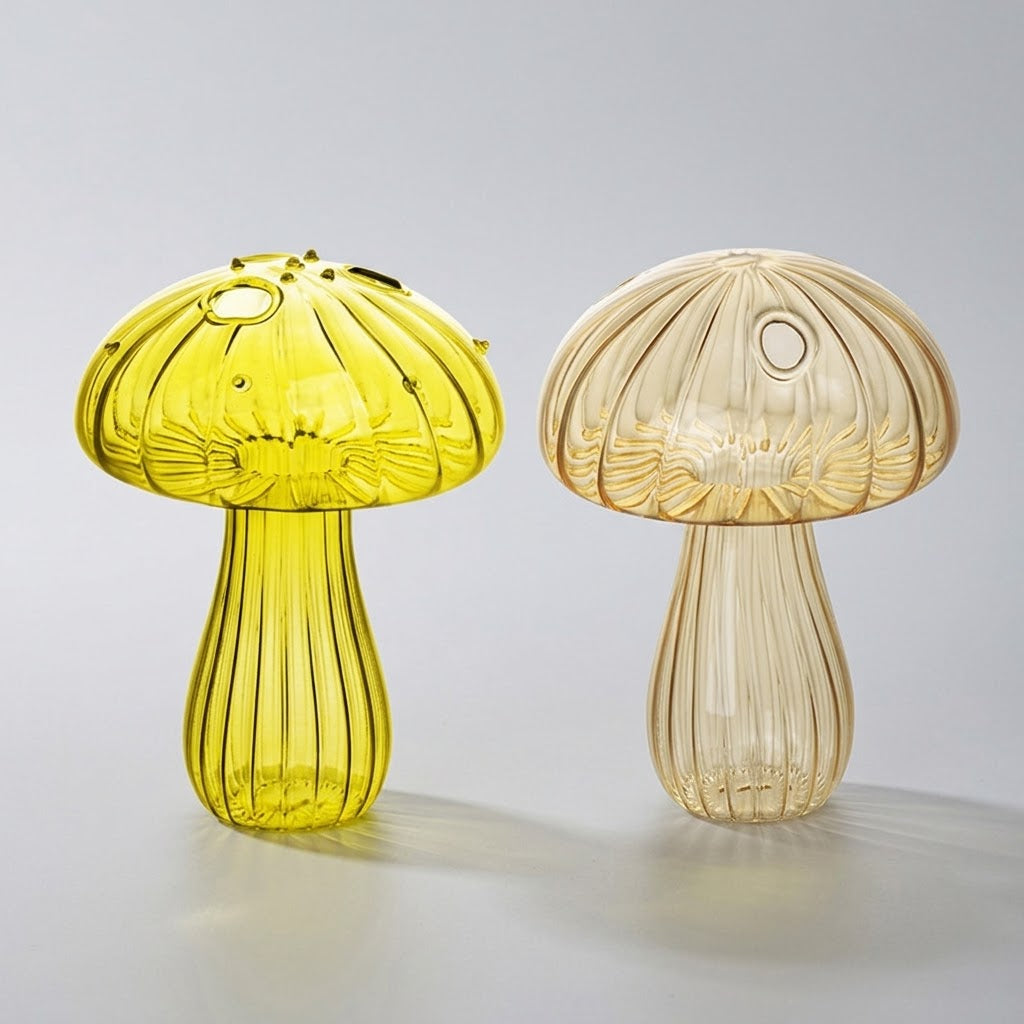Mushroom Glass Propagation Vases, Set of 2 – Mix and Match 8 Colors, Glass Bud Vases for Cuttings and Small Flowers