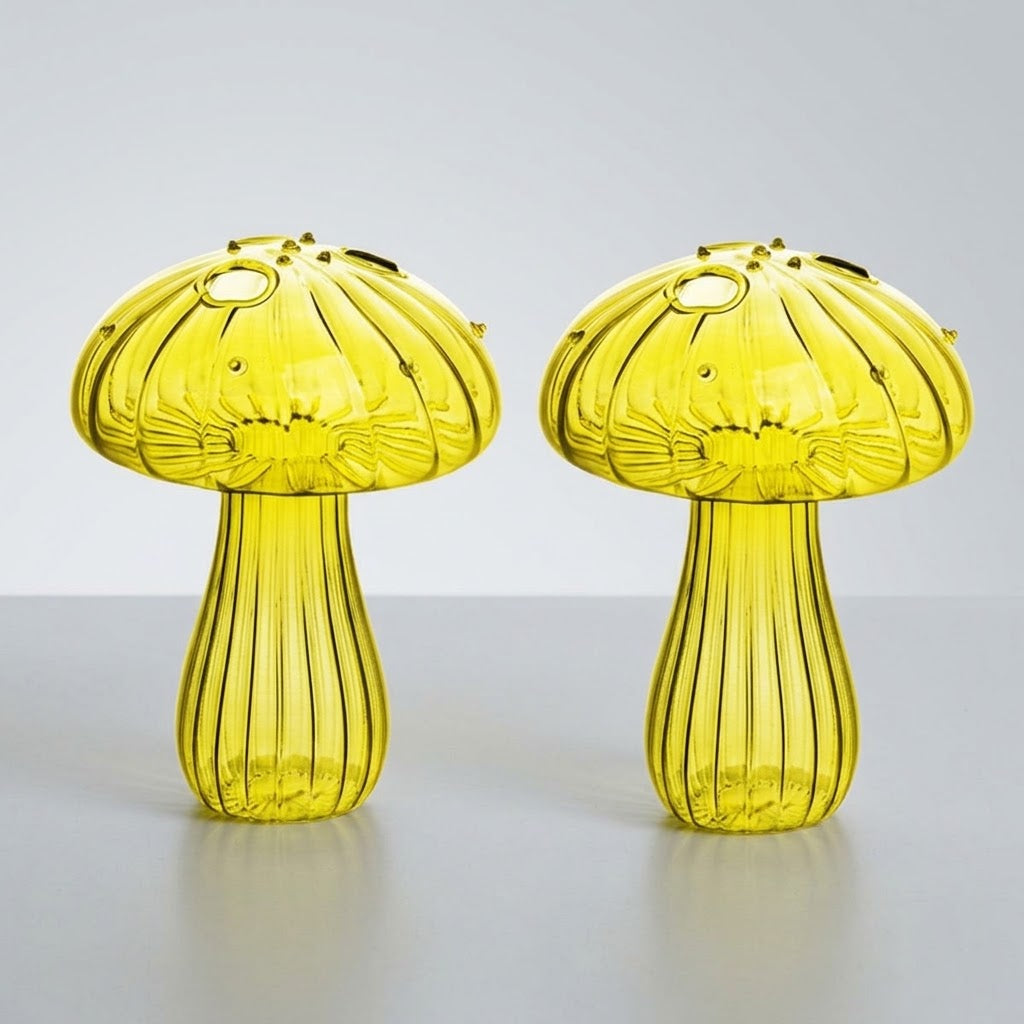 Mushroom Glass Propagation Vases, Set of 2 – Mix and Match 8 Colors, Glass Bud Vases for Cuttings and Small Flowers