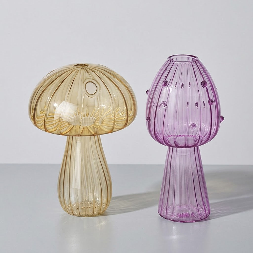 Mushroom Glass Propagation Vases, Set of 2 – Mix and Match 8 Colors, Glass Bud Vases for Cuttings and Small Flowers