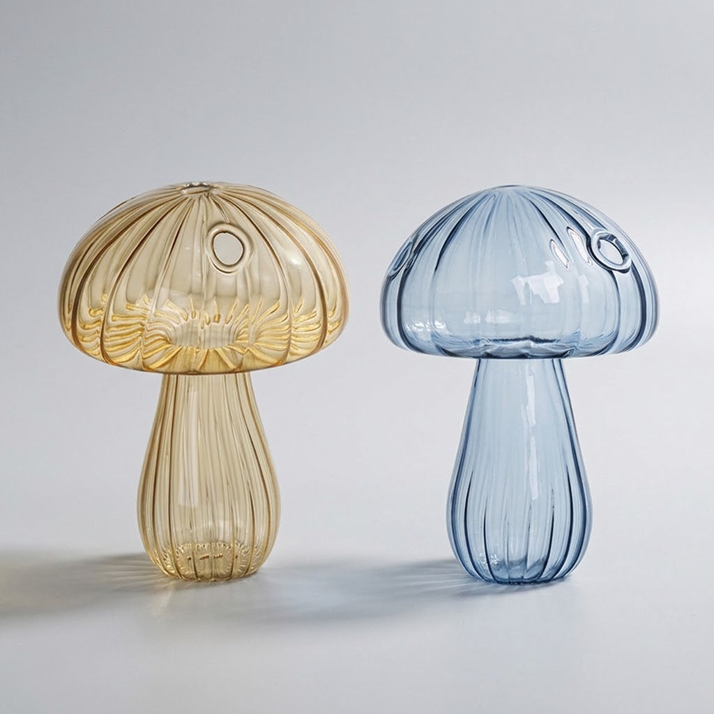 Mushroom Glass Propagation Vases, Set of 2 – Mix and Match 8 Colors, Glass Bud Vases for Cuttings and Small Flowers