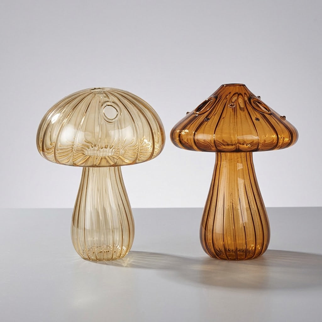 Mushroom Glass Propagation Vases, Set of 2 – Mix and Match 8 Colors, Glass Bud Vases for Cuttings and Small Flowers