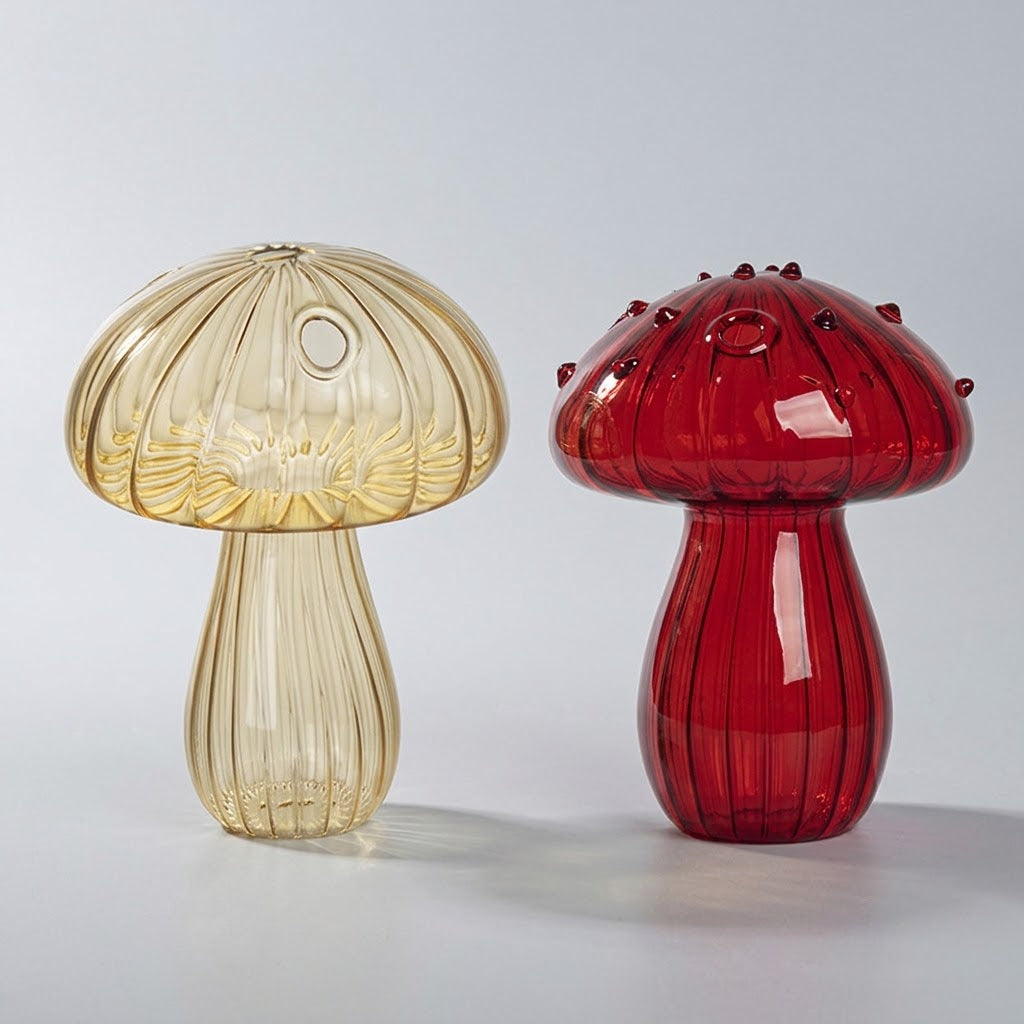 Mushroom Glass Propagation Vases, Set of 2 – Mix and Match 8 Colors, Glass Bud Vases for Cuttings and Small Flowers